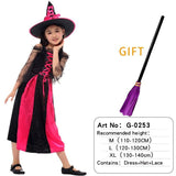 Halloween Witch Costume Attached Broom For Girls Party Role Play Cosplay Performance Dance Show Vampire Hat Dress up