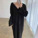 Front Pocket Casual Loose Midi Dress Hooded Long Sleeve Sweatshirt Hoodie Dress