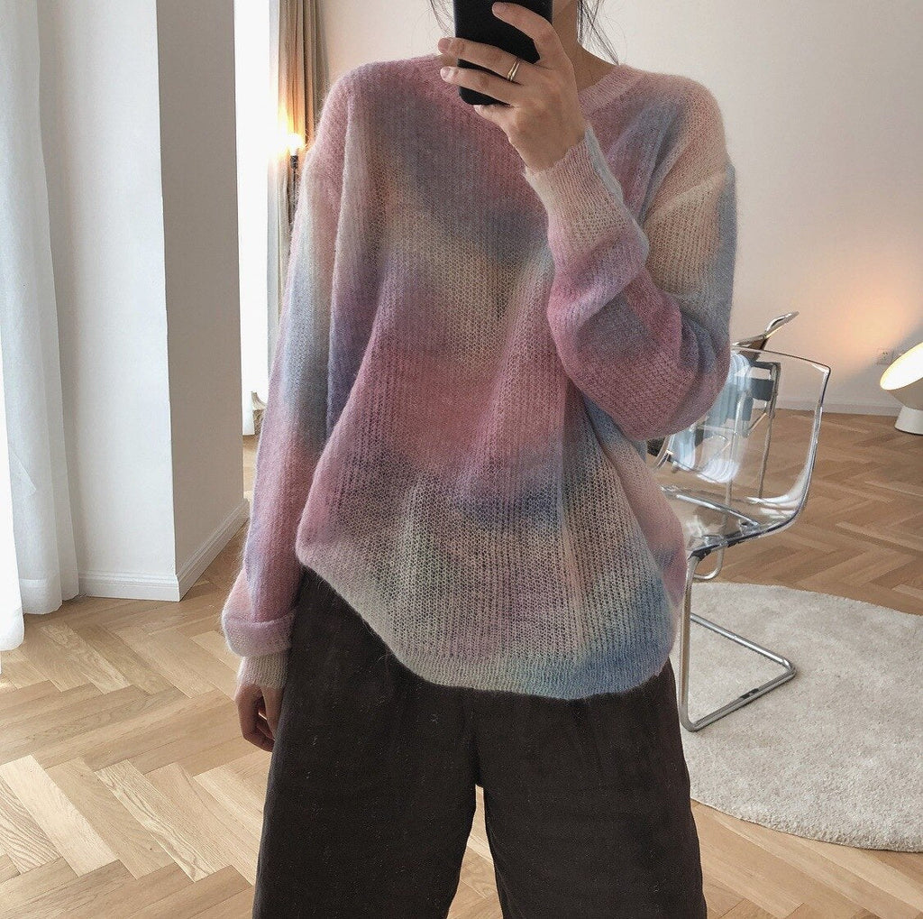 Thin Mohair Women Loose Casual Pullovers Sweet Elegant Sweater Pull Perspective Tops