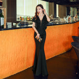 Lace Appliqu Lotus Sleeve Mermaid Full Evening Dress Formal Elegant Floor Length Gowns