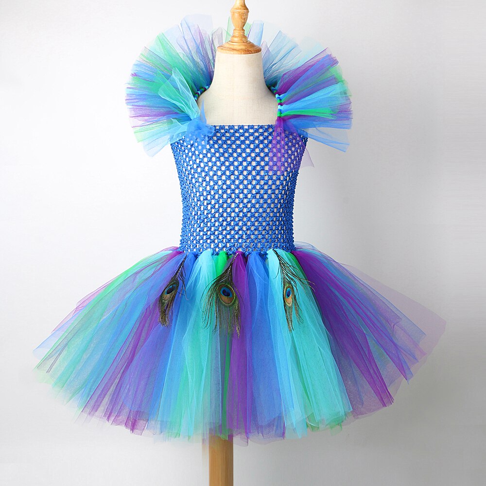 Princess Girl Peacock Tutu Dress for Kids Performance Halloween Costumes Girls Pageant Fancy Dresses Dance Birthday Party Outfit