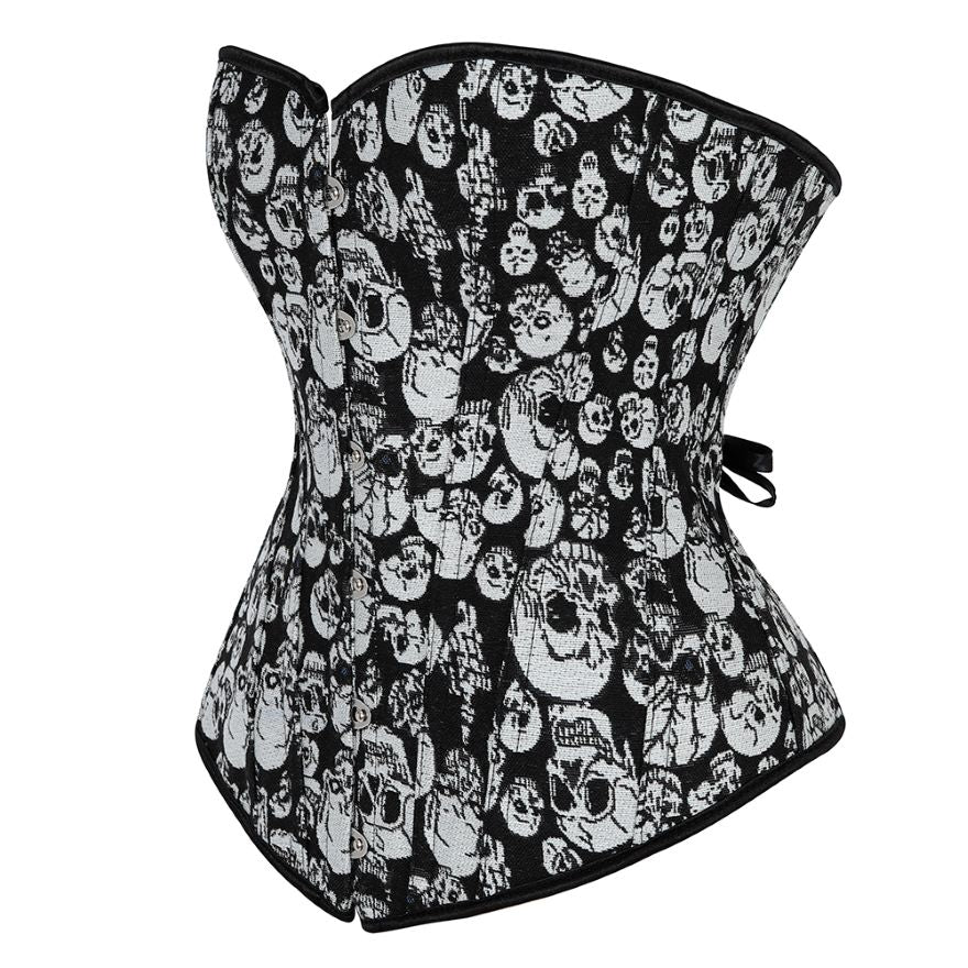 Women Sexy Skull Print Overbust Corset Gothic Waist Cincher Slimming Lace Up Corset Bustier Lingerie Top Plus Size