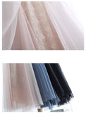 Spring Elastic High Waist Lace Mesh Women Gradient Pleated Midi Skirts