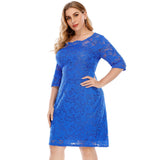 Royal Blue Formal 5XL Plus Size Women 3/4 Sleeve High Waist Lace Evening Party Dinner Dresses