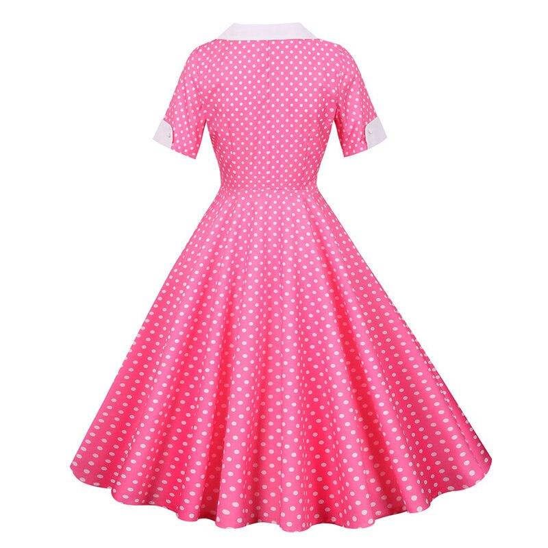 2023 Button Front Polka Dot Vintage High Waist Runway Midi Tunic Dress Women V Neck Short Sleeve Casual Retro Swing Dresses