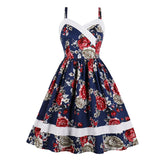 Streetwear Vintage Floral Print High Waist Rockabilly Party Dresses Women Spaghetti Strap 50s 60s Retro Pleated Dress Summer
