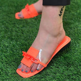 Patchwork Transparent PVC Slippers Women Summer Metal Chain Open Toe Casual Sandals Woman Outdoor Beach Flip Flops