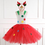 Christmas Princess Dress Reindeer Costume Cosplay Santa Claus Girls Mesh Tutu Handmade Dress Christmas Costume for Kids