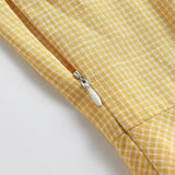 Turn-Down Collar Buttons Yellow Vintage 50s Plaid Midi Shirt Elegant Summer Belted Retro Dress