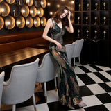 New V-neck Evening Dress Sleeveless Sequins Formal Party Dress Elegant Mermaid Robee De Soriee Shining Contrast color Gowns