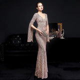 Elegant Party Maxi Dress Gold Sequin Evening Dress Women Long Sleeve Prom Dress