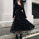 Gothic Black Dress Women Party One Piece Dress Korean Pure Collor Slim Y2k Midi Dress Retro Elegant 2021 Winter Long Sleeve Chic