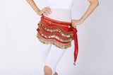 Women Belly Dance Wave Shape Velvet Hip Scarf With Silver Gold Coins Indian Dance 3 Rows Sequin Beading Wrap Belt Skirt