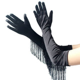 Satin Banquet Cocktail Party Opera Mitten Stretchy Long Fringe Gloves Dress Accessory Adult Costume Gloves