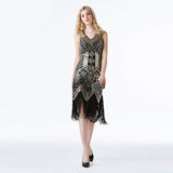 Short Vintage Dress Gold Sequins Beaded Formal Evening Party Dress