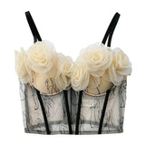 Crop Tank Top Sexy Women Tube Top Flower Sweet Night Club Party Corset Push Up Bustier Cami Built in Bra Underwear