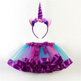 Cute Girls Rainbow Unicorn Costume Cosplay Halloween Carnival Purim Festival Kids Fantasy Tutu Dress
