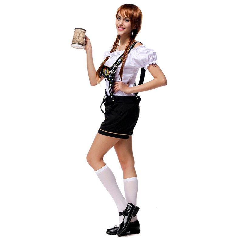 Adult Women Lederhosen Oktoberfest Costume Beer Girl Bar Uniforms Female Wench Maiden Costume Halloween Party Clothing