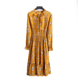 Women Long Sleeve Floral Print Midi Chiffon Casual Slim Party Lady Office Dress