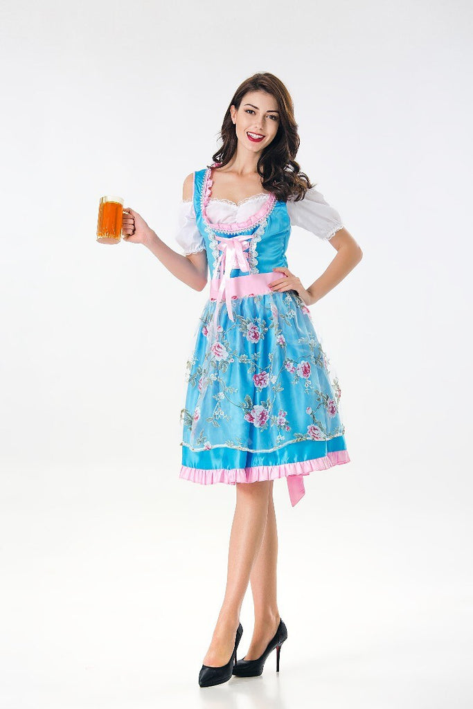 Adult WomenOktoberfest Costume Maid Wench Germany Bavarian Short Sleeve Fancy Dress Beer Girl Dirndl Outfit