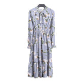 Women Long Sleeve Floral Print Midi Chiffon Casual Slim Party Lady Office Dress