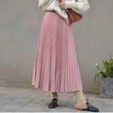 Two Layer Women Suede Pink High Waist Long Pleated Midi Vintage Skirt Streetwear