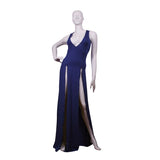 6 Color Double Side Slit Sexy Long V-Neck Sleeveless Bandage Evening Party Maxi Dress