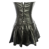 Faux Leather Corset Dress Black Strapless Clubwear Zip Body Shaper Outfit Sexy Pole Dancing Mini Skirt Party Dress Top & Skirt