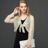 Summer Lace Bolero Coat Shrug Long Sleeve Short Thin Crochet Embroidery Striped Shawl Cardigan With Belt