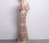 See-through V-neck Sequins Party Dress Sexy Long Evening Dresses
