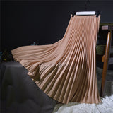 Summer Women Vintage Long Solid Elastic High Waist Party Casual Maxi Pleated Skirt