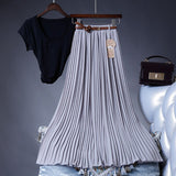 Women Summer High Waist Vintage Pleated White Long Chiffon Skirt Streetwear
