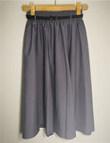 Midi Knee Length Summer With Belt Casual Elastic Korean High Waist Pleated A-line Skirt