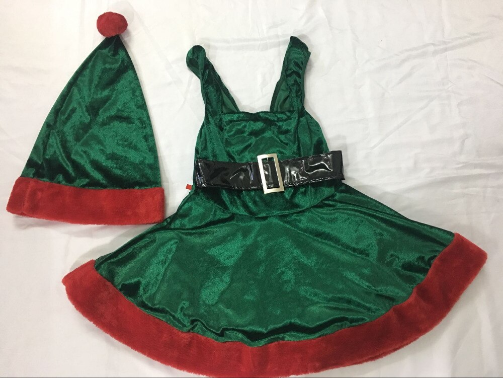 New Arrival Ladies Santa Claus Costume Deluxe Christmas Xmas Outfit Green Holiday Elf Christmas Costume Sweet Dress