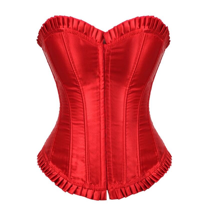 Women Corset Sexy Slim Satin Lace up Boned Overbust Corset and Bustier Body Shaper Top Lingerie Plus Size S-XXL
