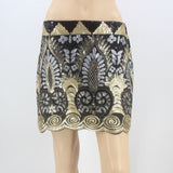 Vintage 1920s Embroidered Floral Beaded Sequin Elastic Waist Short Luxurious Mini Pencil Skirt