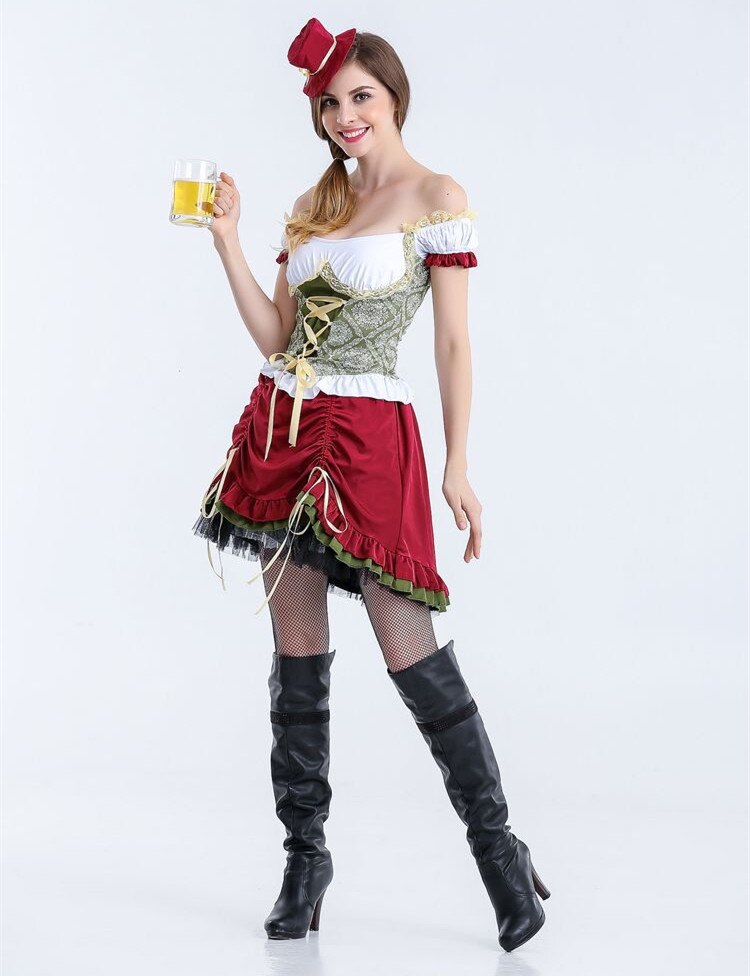 S-XL Women's Oktoberfest Costumes German Wench Maid Dirndl Peasant Costume Bavarian Beer Maid Fancy Dress
