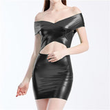 Women Skinny Shiny Laser Holographic Mini Hollow Out Patchwork Low Cut Dresses