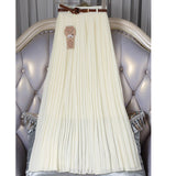 Women Summer High Waist Vintage Pleated White Long Chiffon Skirt Streetwear