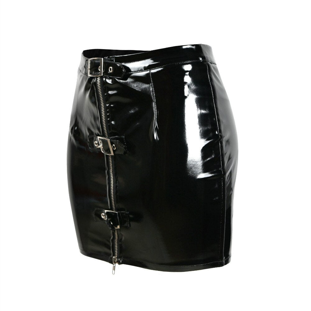S-3XL New Style Pencil Skirt Women Black Front Zipper Buckle Bodycon Skirt Party Club Wear PVC Leather Mini Skirt