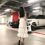 Women's Lovely Dresses Chic Ins Kawaii V-neck Suspender Cake Dress Girl Sweet Korean Punk Clothes For Women Boho Sundresses