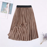 New 9 Color Long Women High Waisted Soft Skinny Velvet Pleated Elegant Maxi Skirt