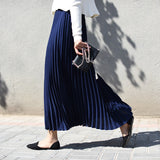 Women Solid Pleated A-Line Long Stretch High Waist Maxi Elegant Skirts