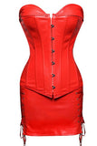 Gothic Steampunk Lace up Zip Faux Leather Corset Dress  Black Red Shape Body Slim Bustiers Overbust Corset+Skirt
