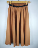 Midi Knee Length Summer With Belt Casual Elastic Korean High Waist Pleated A-line Skirt