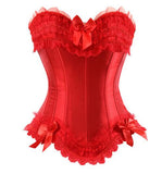 Sexy Satin Overbust Corset and Bustiers Tops with side Zipper Lace Bowknot Decorated Showgirl Body Shaper Plus Size XS-6XL