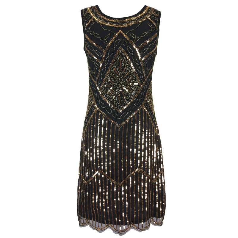 1920s Great Gatsby Flapper Vintage O-Neck Sleeveless Scalloped Hem Party Dress Embellished Beaded Sequin Dress