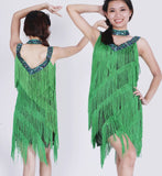 1920s Gatsby Flapper Sexy Beaded Sequined V Neck Fancy Fringe Dress Salsa Rumba Samba Jazz Latin Dance Dress