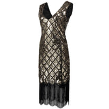 Sparkly Women 1920s Sequined Beaded Flapper Party Dress Vintage V Neck Sleeveless Summer Fringe Midi Plaid Dress