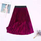 New 9 Color Long Women High Waisted Soft Skinny Velvet Pleated Elegant Maxi Skirt